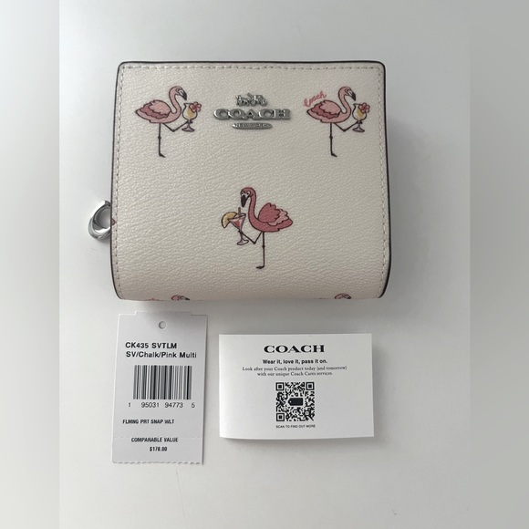 New Coach Snap Wallet With Flamingo Print - Picture 3 of 8